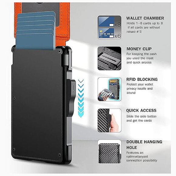 Wallet for Men - with Money Clip Slim Leather Slots , Orange - Picture 3 of 6